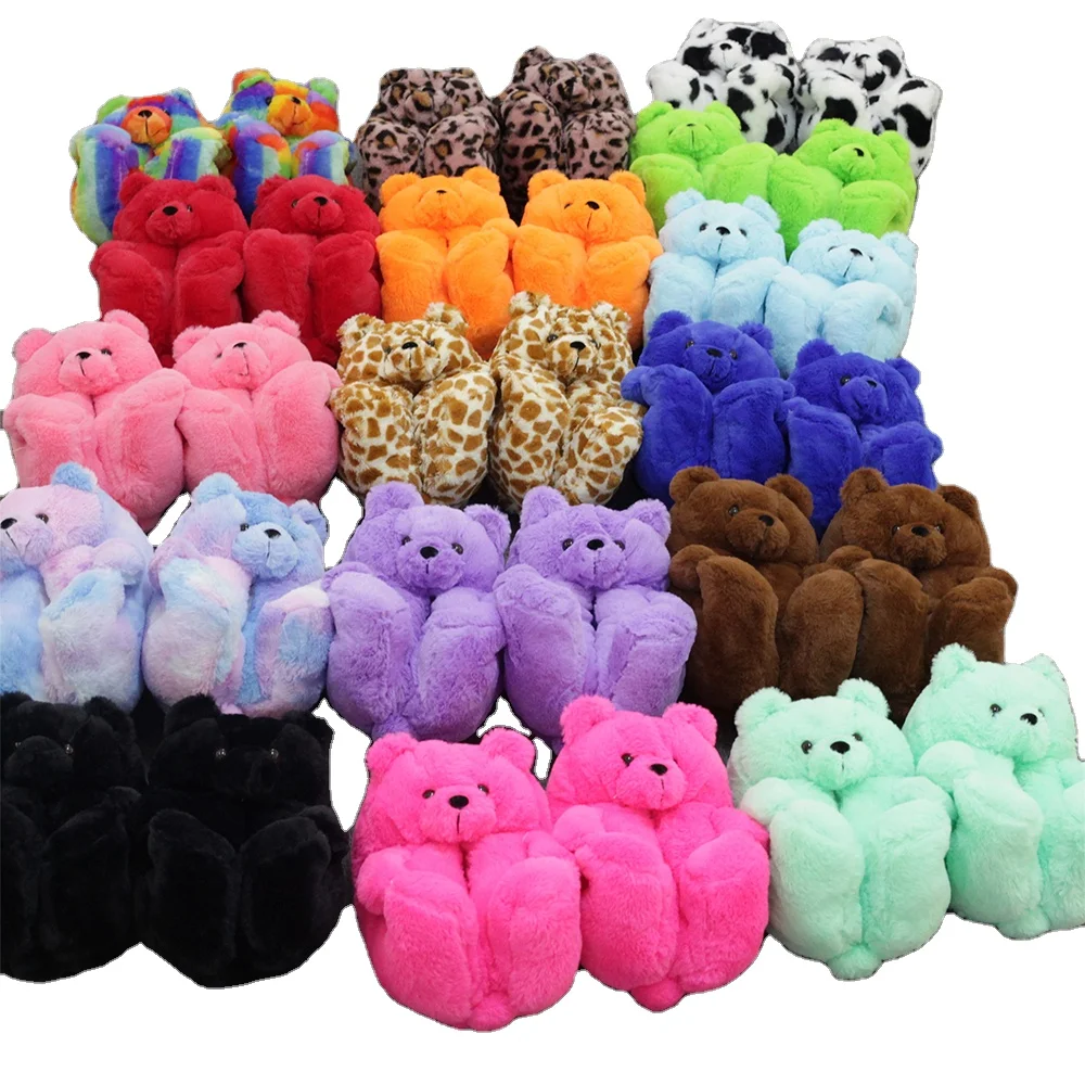 

Amazon Hot Selling Custom Stuffed Plush Toy Teddy Plush Bear Slipper House slippers Bedroom slippers for women and kids