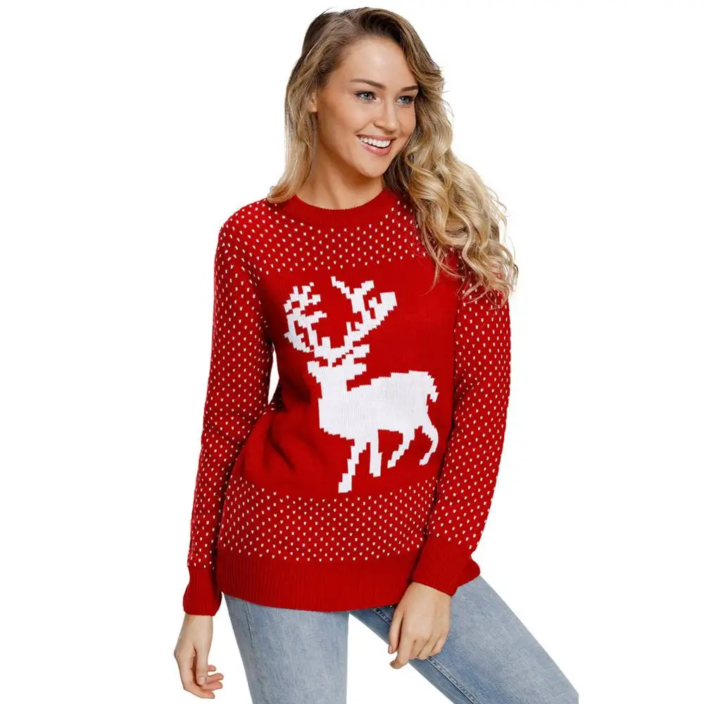 

new fashion designs Cute Christmas clothes women Reindeer pattern Jacquard Black Hooded Knit red Sweater