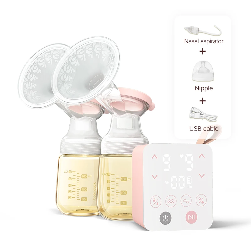 

BPA Free 3 Modes 9 Levels Breast Feeding Breastfeeding Portable Double Electric Silicone Breastpump Breast Pump, Pink