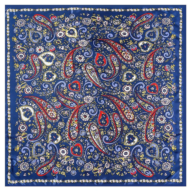 Vintage 90cm Silky Headwraps Silk Satin Head Hair Wrapping Muslim Big Scarf Hijab Paisley Bandanna for Women