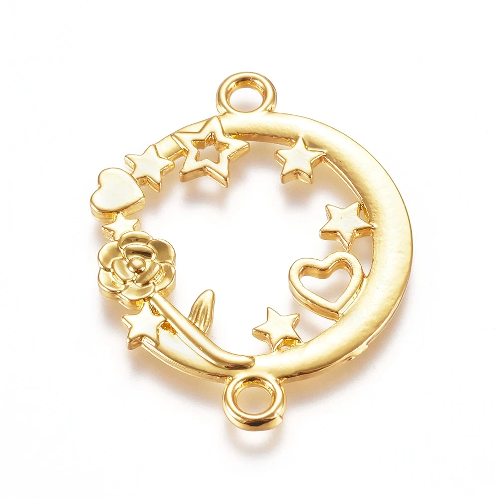 

PandaHall Ring with Rose Open Back Bezel Zinc Alloy Links, Gold