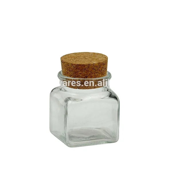 

50ml small square glass spice jar bottle with cork, Clear
