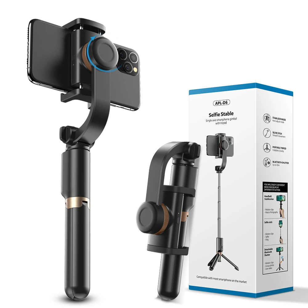 

APEXEL New design handheld single axis mobile gimbal stabilizer,vlogging kit selfie stick tripod gimbal for smartphone, Black