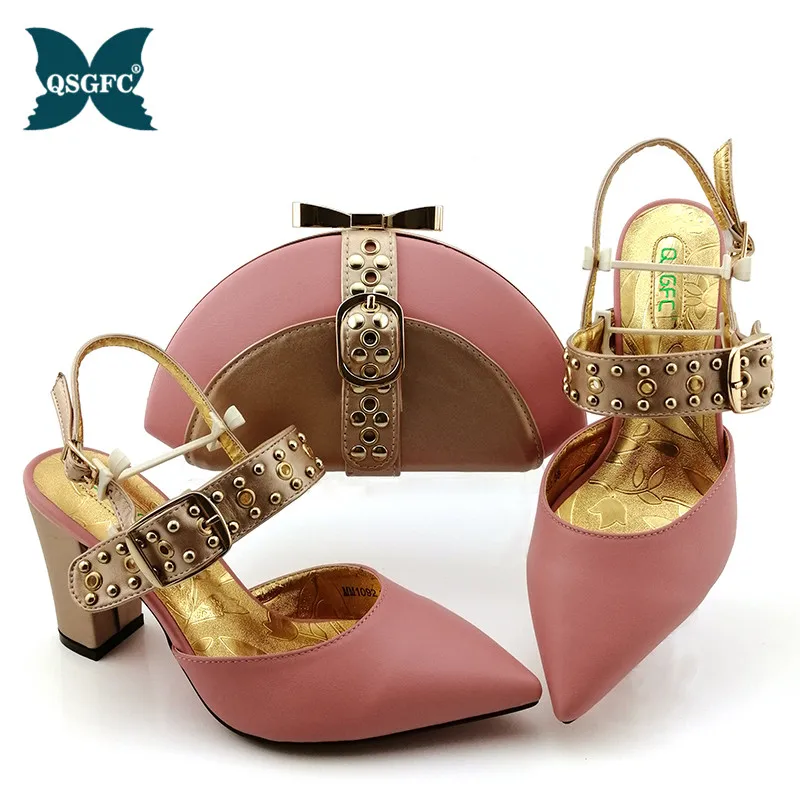 

2021 NEW Shoes woman platform for African Ladies Italian design Shoes and Bag Set Decorated with Rhineston Metal Decoration