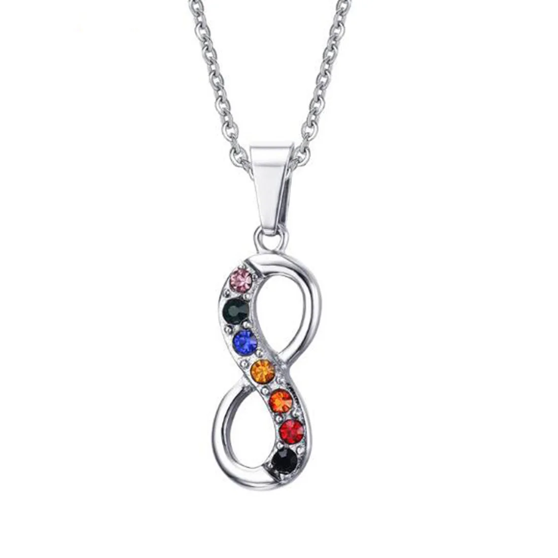

NLJSF00051 Womens Surgical Steel Colorful Stone Inlay Infinity Pendant Link Chain Necklace 20"