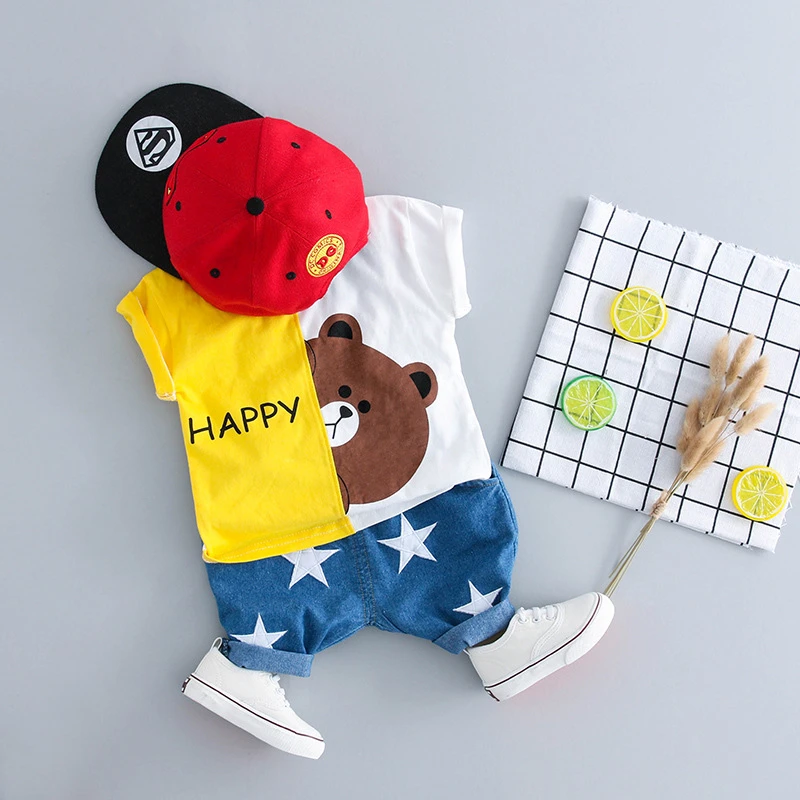 

Lovely short sleeve boy kids clothing sets, Yellow