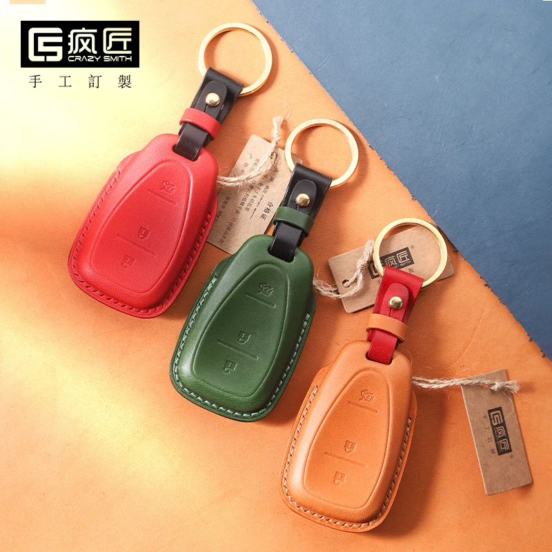 

2021 NEW High Grade LeatherCraft Hand Sewing Genuine Leather Smart Car Key Case Cover for Chevrolet malibu XL/Equinox, 17 color available