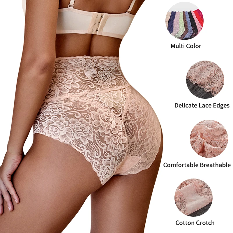 

Custom Cotton Lingerie Fat Plus Size Ladies Sexy Panty Seamless Floral Underwear Mature Mash Lace Cut Women's High Waist Panties