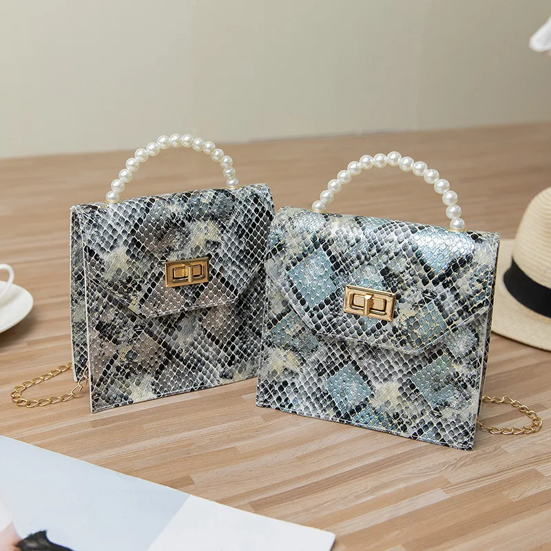 

2021 Fashion Snake Pattern Pearl Bag Womens Mini Bags Crocodile Handbag, Multi color