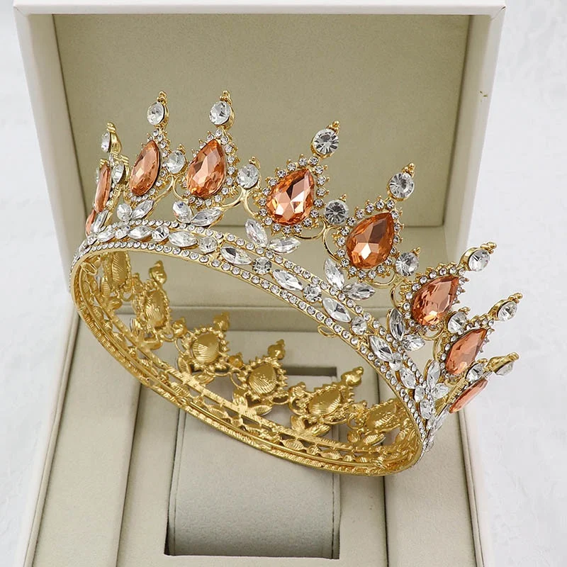 
European and American hot sale round bridal crown baroque drop diamond bridal crown headdress wedding accessories crown 