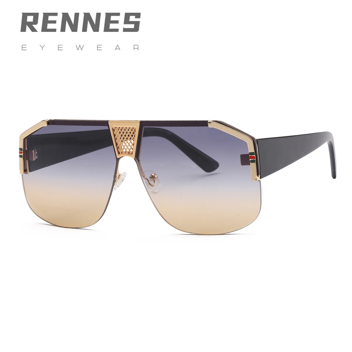 

RENNES 2021 metal frame sunglasses fashion European and American large frame black glasses personalized European and American