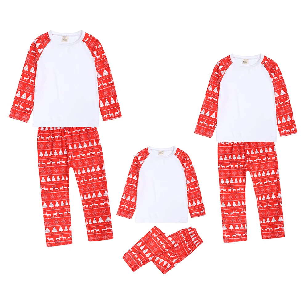 

long sleeve sleepwear kids pyjamas sets polyester blank family christmas pajamas custom print, As picture