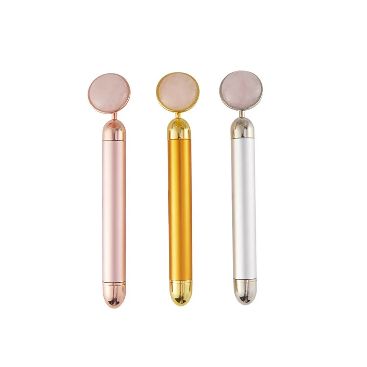 

vibrating rose quartz jade roller stone facial massage blackhead remover electric quartz jade roller