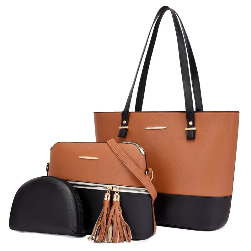 

Trendy Designer Bags Cute Pu Leather Bags Set Women Ladies Hand Purse 3 Pieces Handbag Set Fashion Tote Bag, As picture