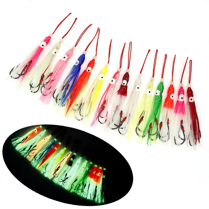 

Luminous 9cm Soft Plastic Fishing Using Octopus Skirts And Lumo Squids Skirt Fishing Lure Squid octopus Lure, 14 colors