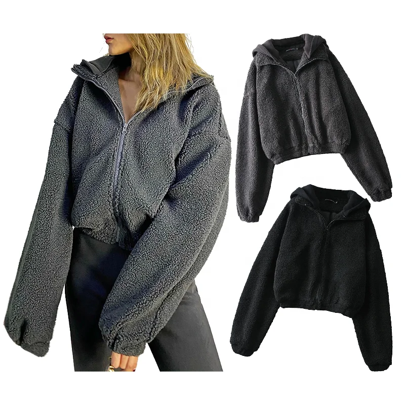 

Women Fashion Lamb Wool Jacket Fleece Shaggy Warm Cropped Overcoat Zipper Front Outwear Coats, Available