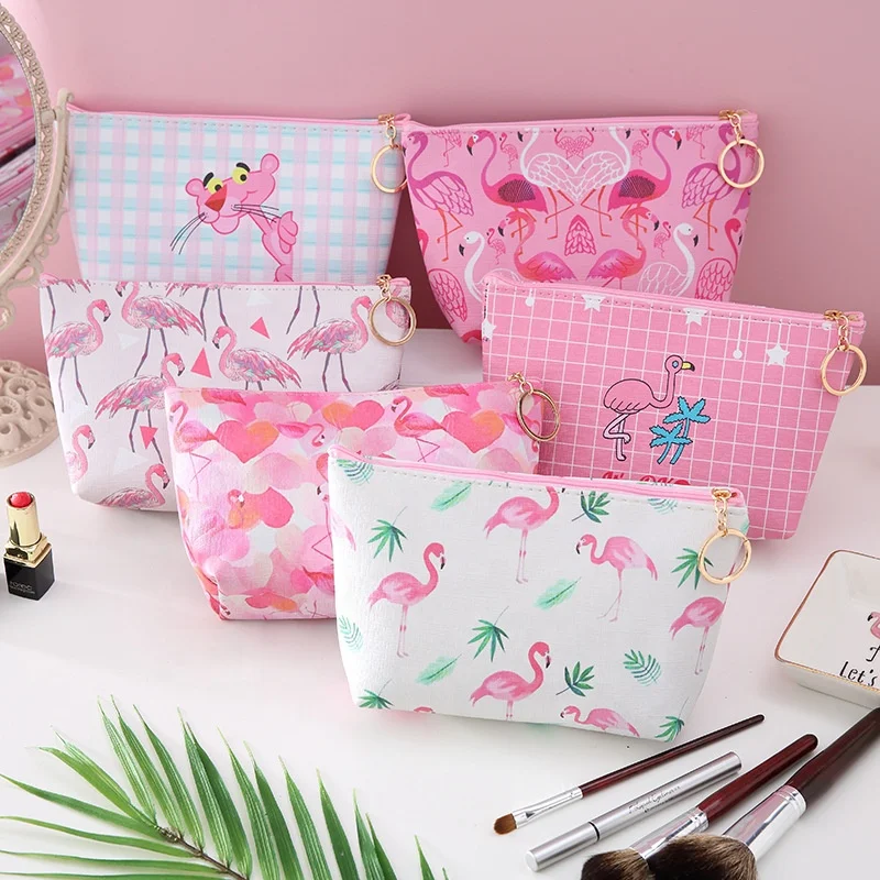 

Wholesale Cheap Bulk girl Travel digital print cute flamingo Heart Pu Small makeup Cosmetic pouch bag