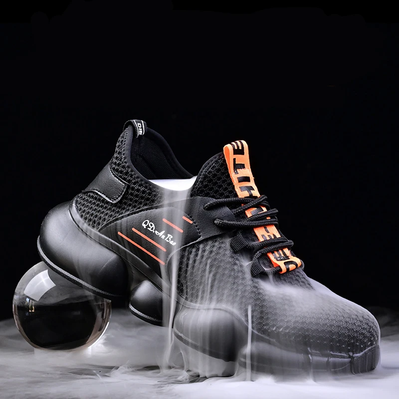 

Non-slip Anti-smash anti-stab Unisex work shoes Men indestructible shoes Steel toe safety shoes, Black white black orange