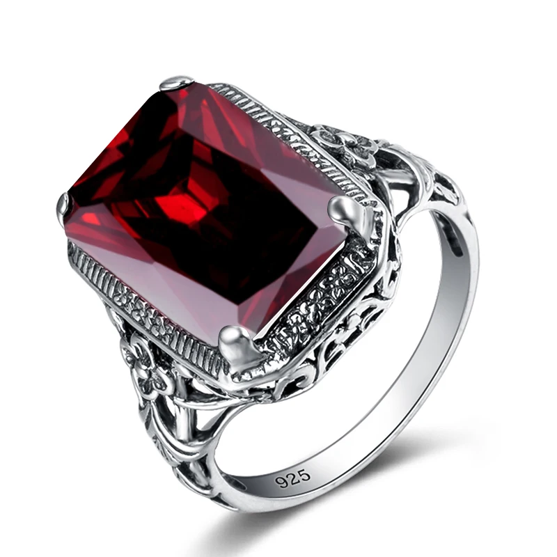 

Vintage Victorian Rings Women Simulated Garnet Gemstone Real 925 Silver Ring