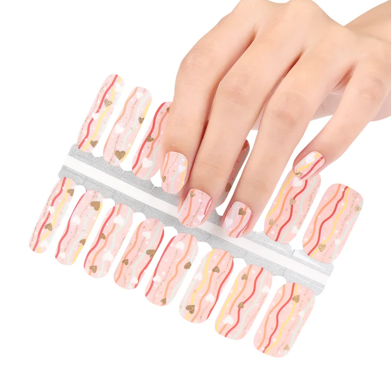 

Huizi factory supplier Beatuyful 16 Strips Colorful Multipatterned Metallic Shiny Custom gel nail wraps Stickers
