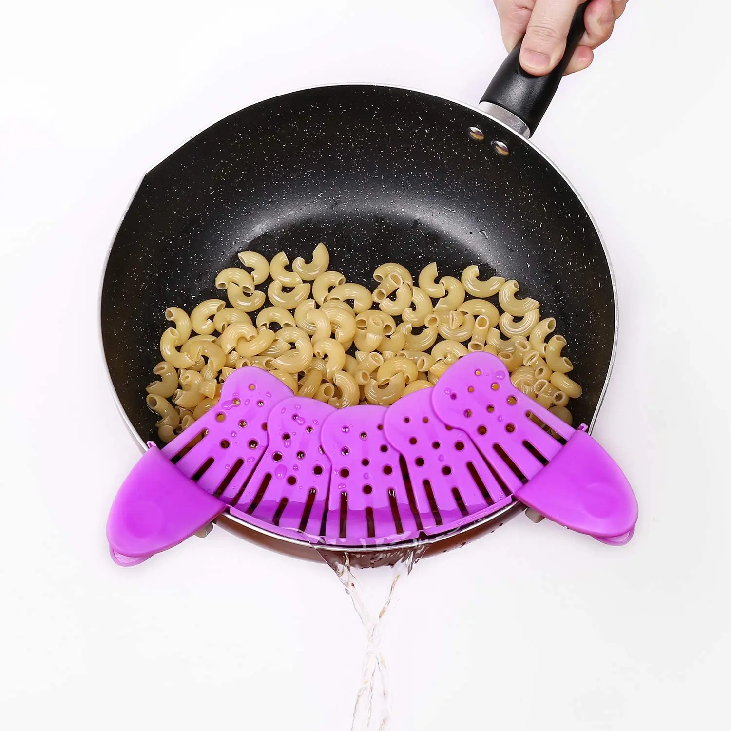 

Heat Resistant Clip On Silicone Colander Foldable Kitchen Food Strainer for Spaghetti Pasta Colander & Sieve Snaps on Bowls Pots, Green;purple