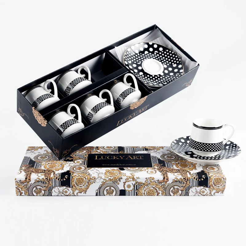 

SU79 Arabic Style 12 Pieces Porcelain Cups Ceramic Espresso Coffee Cups and Saucer Set Wholesale with Color Box