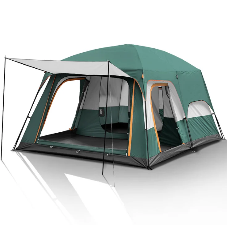 

Big Tent for Outdoor Picnic Camping 2 Room Straight Wall 3 Doors and 3 Window with Mesh Family Cabin Tents, As pic