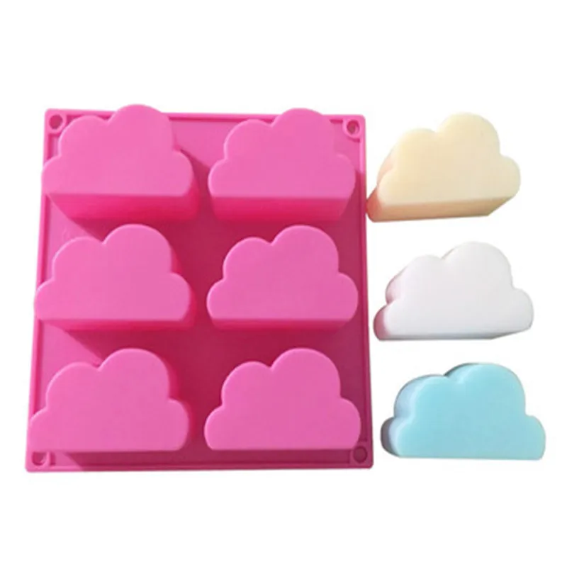 

DIY 6 hole cloud 3D cloud cake fondant mold chocolate baking mold ice cube handmade soap making mold, Pink