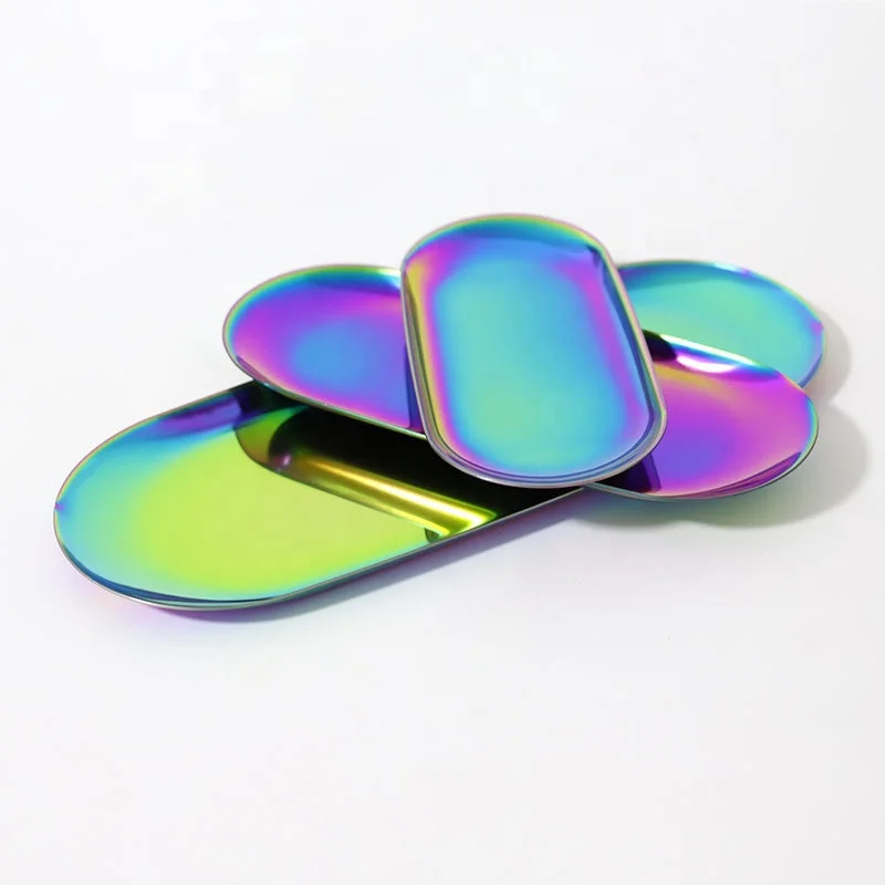 Rainbow Stainless Steel Storage Trays Jewelry Ring 300mm Bread Dessert Gift Silver Plate Decoration MP-01