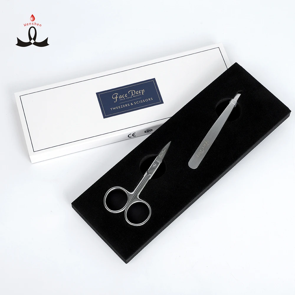 

FACE DEEP Private Label Eyebrow Microblading Tools Scissors and Tweezers Sliver For Permanent Makeup, Silver color