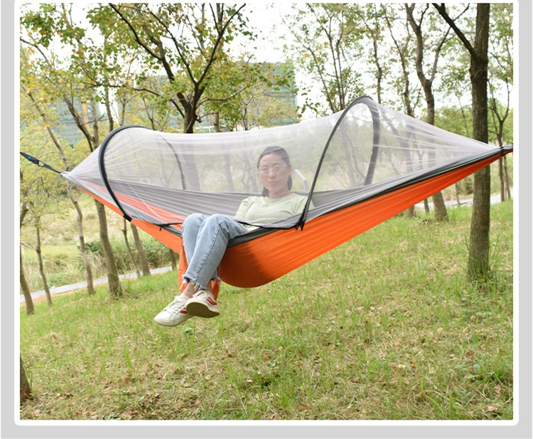 

3D MAX Wholesale summer nylon hammmock portable Indoor Outdoor breathable Automatic fast opening pole mosquito net hammock, Muti-color