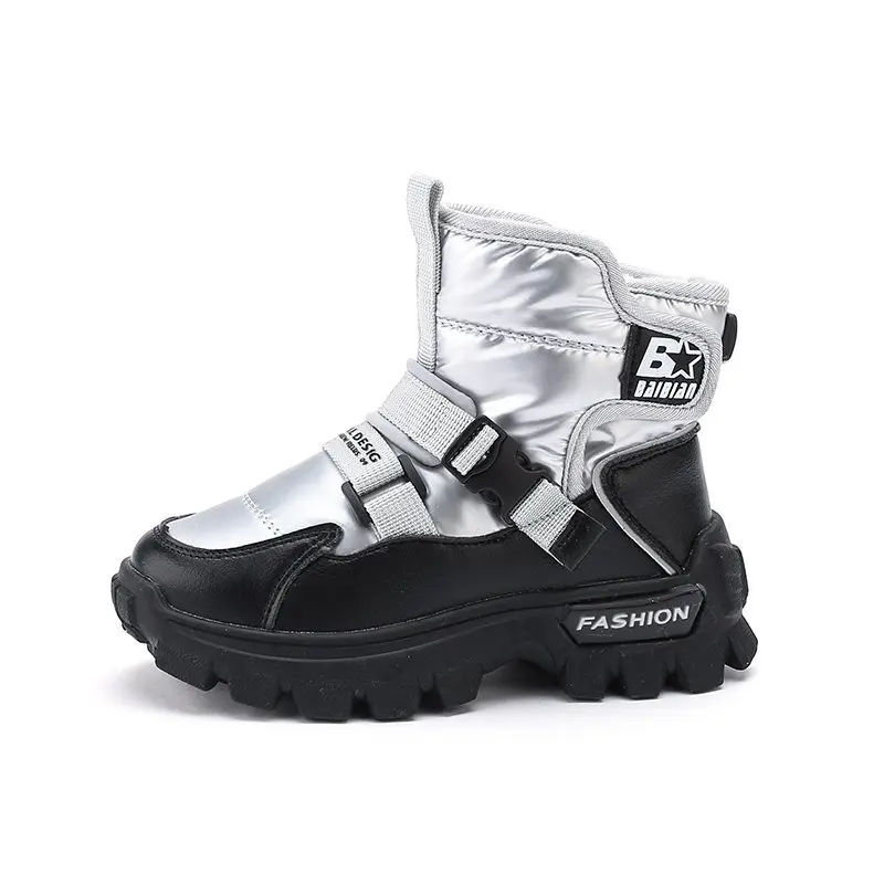 

Latest Design Comfort Girls Cotton Shoes Waterproof Boy Winter Boots Platform High-top Sequined Custom Kids Fur Boots, Black,silver