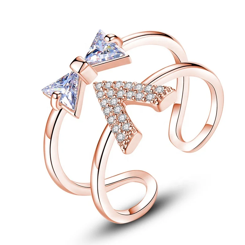 

Wholesale V-shaped Letter Butterfly Rose Gold Zircon Wedding adjustable Ring R191
