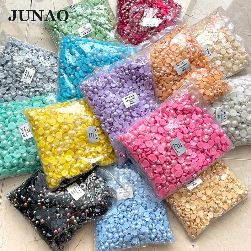 

JUNAO Wholesale 2mm 4mm 6mm 8mm 10mm 12mm Beige AB Color Flatback Pearl Beads Half Round Pearl For Dress, Ab color pearl beads