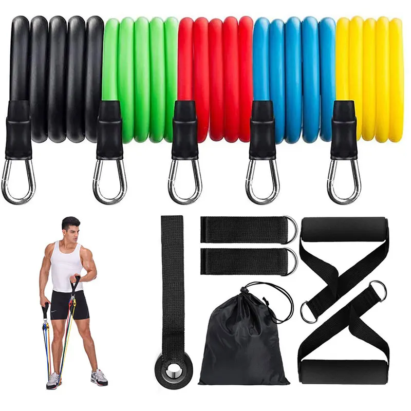 

Factory Direct Sale Exercise Band Set with Competitve Price TPE Simple Model 11pcs Resistance Band Sets, Customized color ,optional