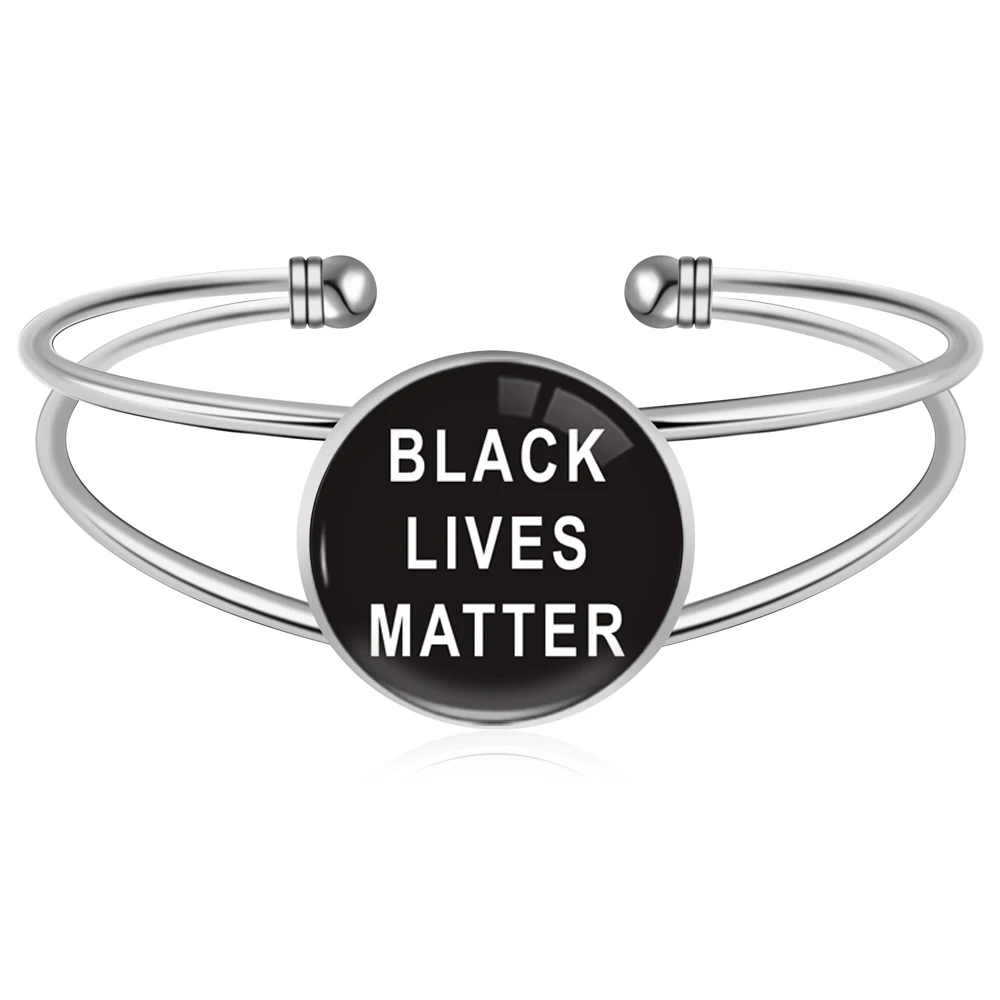 

Black Lives Matter I can't Breathe Support the Black Stay Woke Leather Bracelets Bangles for Women & Men, Silver plated