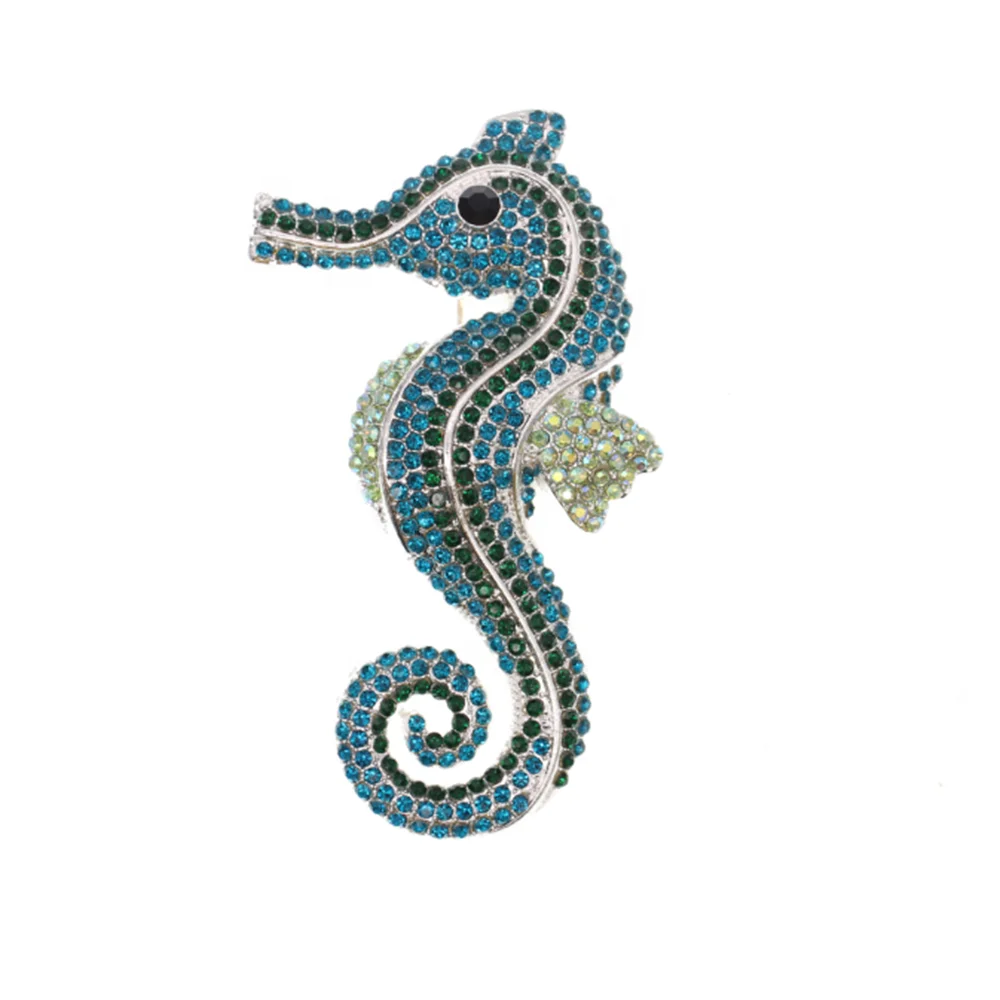 

9.5*5cm Silver-Tone Lovely Green Crystal Rhinestone Sea Horse Brooch Pin Pendant ,Rhinestone Crystal Brooch for Wedding Bouquet, Pink