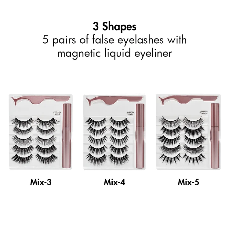 Wholesale 5 Pairs Lash Vendor Private Label Logo Natural 3d Mink  False Eyelashes With Magnetic Liquid Eyeliner Set Eyelashes