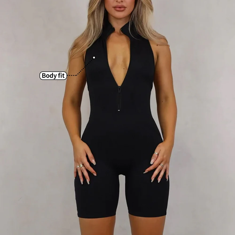 

Custom Gym Fitness Set Solid Color Casual Zippers Shorts Jumpsuits Summer Sleeveless One Piece Workout Sportswear Playsuit