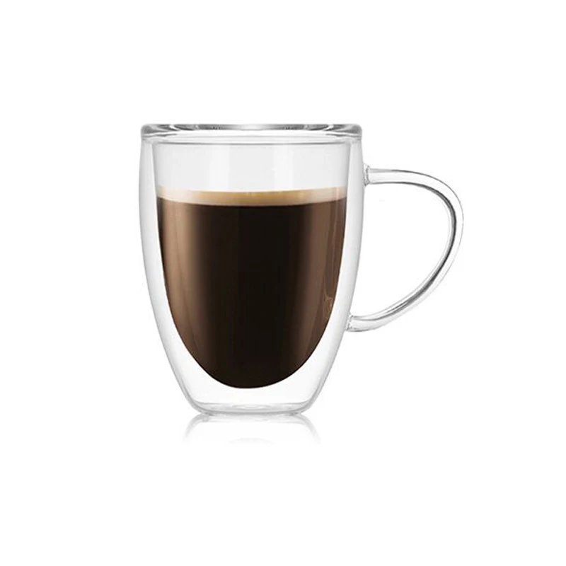 

H26 2 Layer Transparent Drinking Glass Mug With Handle Tumbler High Borosilicate Coffee Cups Clear Double Wall Glass Mug