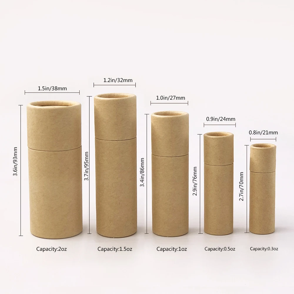 

1oz White Color Biodegradable Kraft Paper White Cardboard Cosmetic Lip gloss Deodorant Container Push up Paper Tube