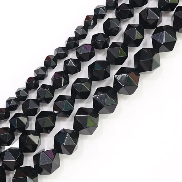 

Natural Faceted Black Onyx Diamond Cutting Loose Beads for Jewelry Making DIY Bracelet Necklace Earrings 15.5 inches