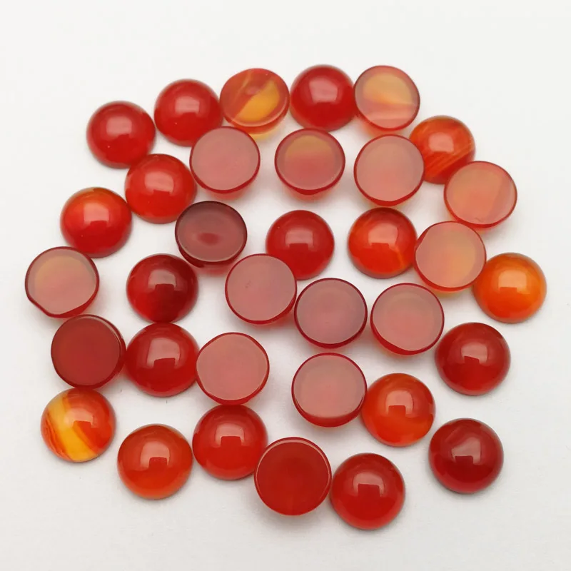 

2021 Natural Agate Cabochon Accessory For Rings And Necklace 8mm DIY Red Agate Carnelian Stone Pieces, Mixed color