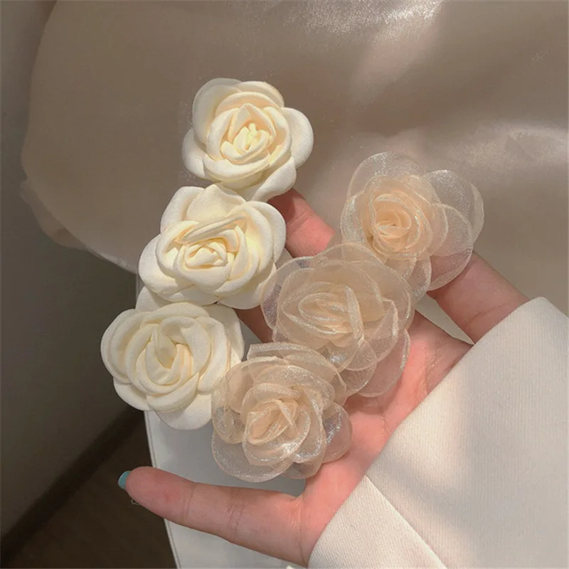 

New fashion style fabric flower design metal hair pins accessories female camellia hair claw for women