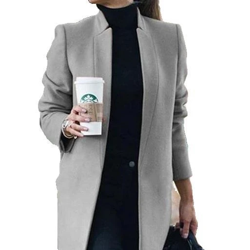 

Casual Fashion All Match Women's Coats And Jackets Autumn And Winter New Solid Color Stand Up Collar Ladies Woolen Coat
