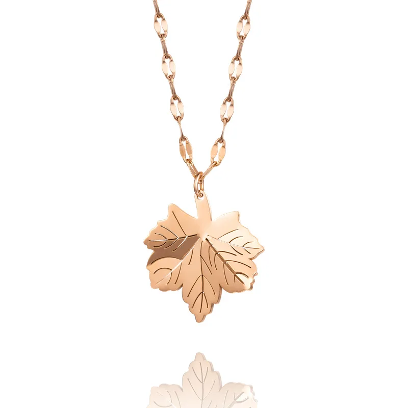 

New arrival rose gold stainless steel Canadian maple pendant leaf necklace