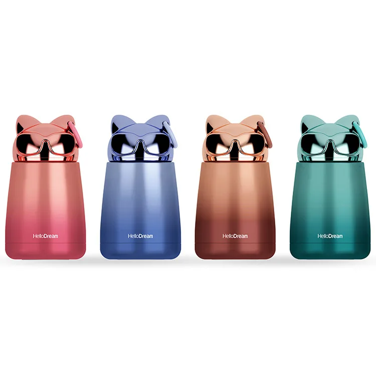 

New Fashion Gift Vacuum Insulated Laser Stainless Steel Small Cat Water Bottle Cups with Cute Lid Baby Water Bottle for kids