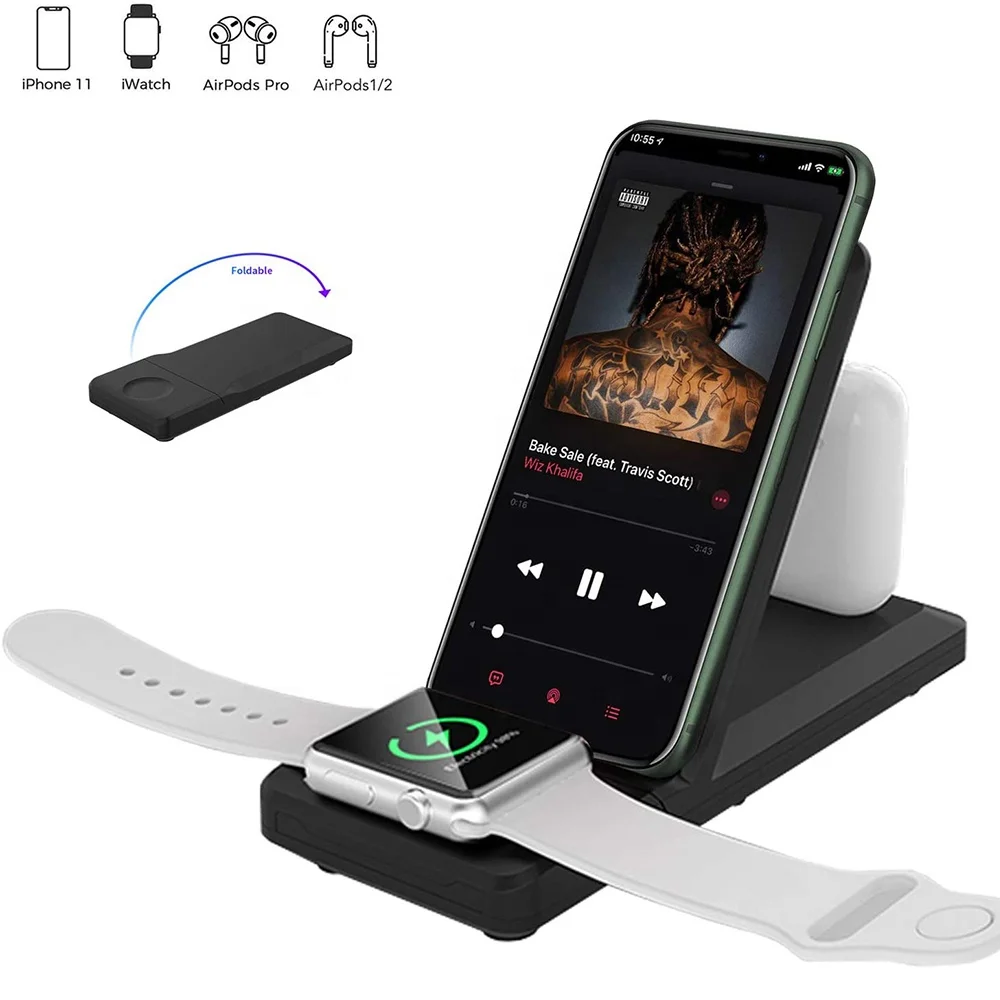 

SIKAI Amazon Hot CE ROHS FCC 3 in 1 Wireless Charger Stand 15W Qi Fast Charging Dock Station for Apple Watch Series 5 4 3 2 1