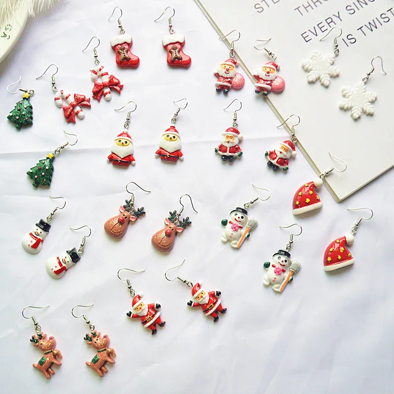 

New design Christmas santa claus earrings set kids girls cute snowman resin earrings jewelry, 18 colors