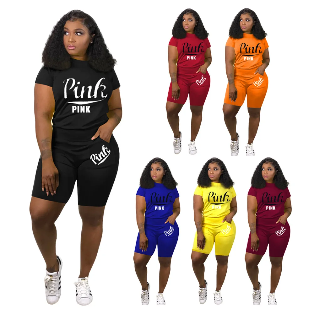 

HGL1135 2021 summer ladies two piece Pant sets short sleeves letter printed sweatsuit 2 piece women short set clothing